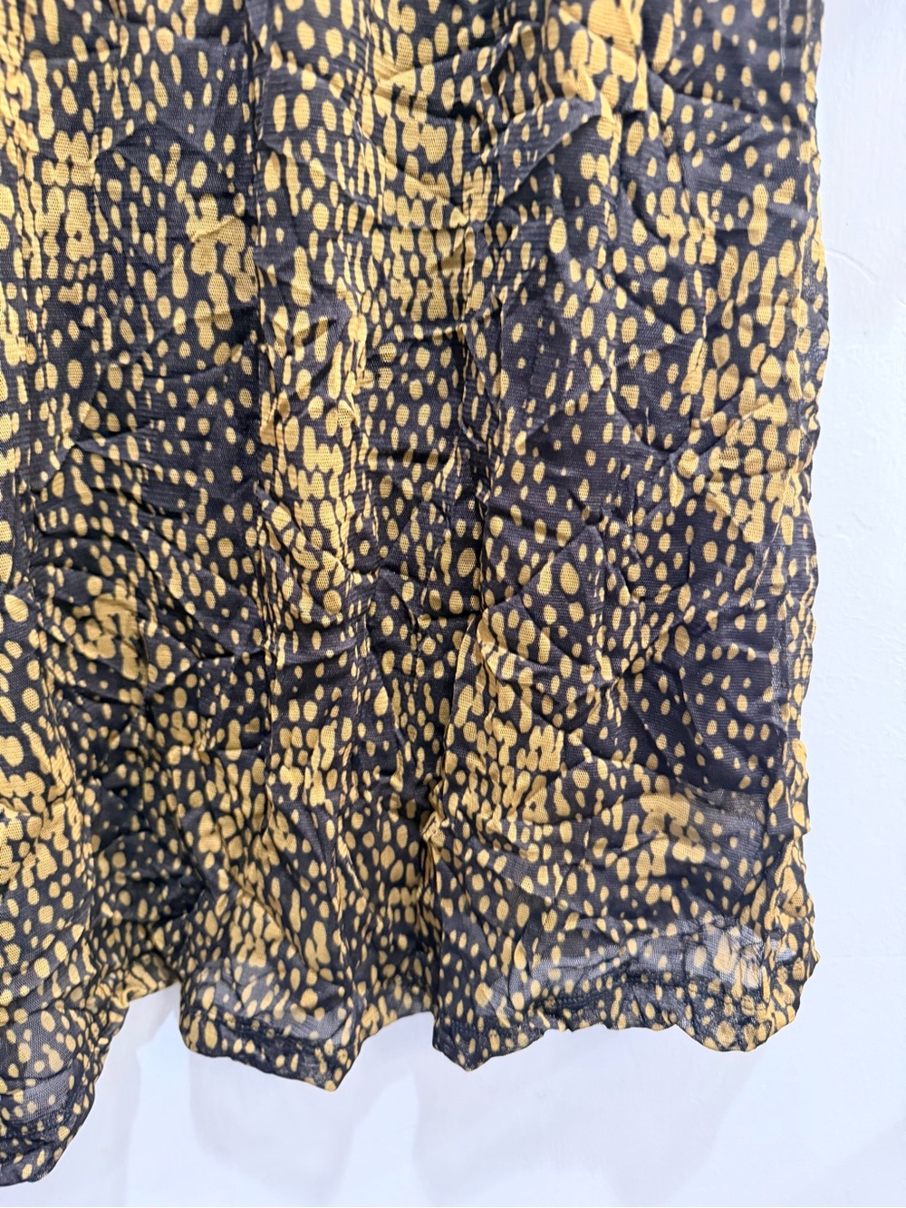 Lisa Bayne Crinkled Mesh Asymmetric Hem Dress Black Gold Dot Lagenlook Medium - Picture 9 of 14